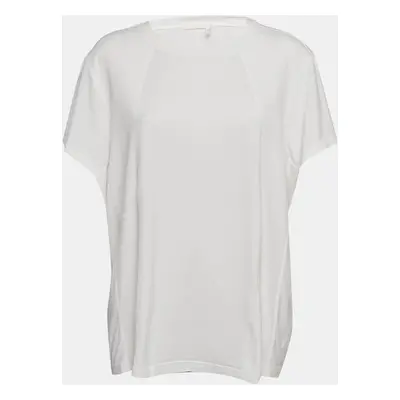 Chloe White Rib Knit and Jersey Crew Neck T-Shirt