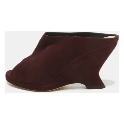 Dior Burgundy Suede Open Toe Wedge Mules Size