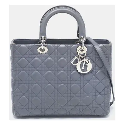 Dior Grey Cannage Leather Large Lady Dior Tote