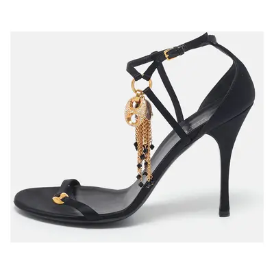 Gucci Black Satin Embellished Ankle Strap Sandals Size