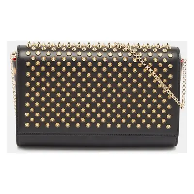 Christian Louboutin Black Leopard Print Patent and Leather Paloma Spiked Chain Clutch