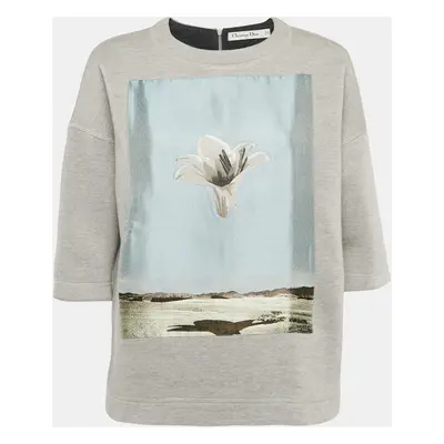 Christian Dior Grey Floral Silk Applique Wool Sweatshirt