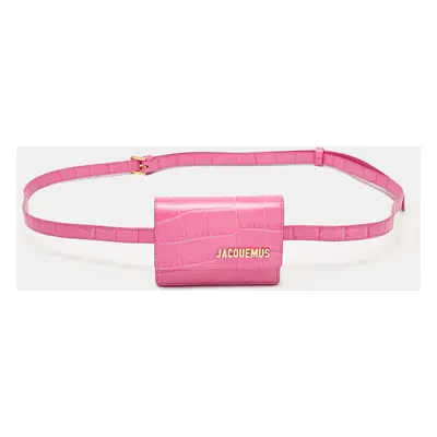 Jacquemus Pink Croc Embossed Leather La Riviera Double Tour Belt Bag