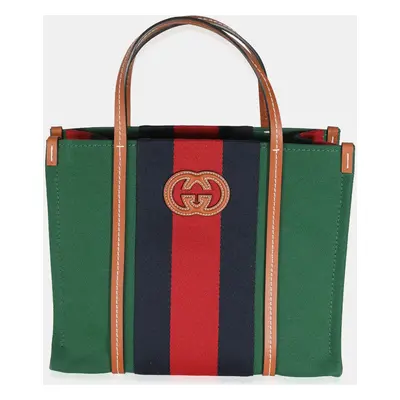 Gucci Brown Calfskin Green Red Canvas Web Small Interlocking G Tote bag