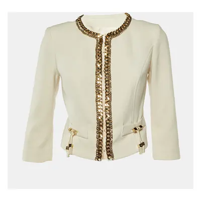 Elisabetta Franchi Gold Cream Cady Chain Trim Jacket