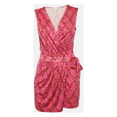 Diane Von Furstenberg Pink Maeve Print Silk Jersey Wrap Playsuit