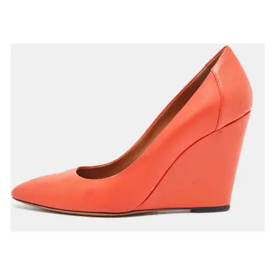 Fendi Orange Leather Wedge Pumps Size 38.5