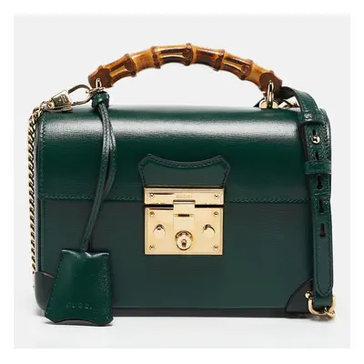 Gucci Green Leather Bamboo Padlock Top Handle Bag