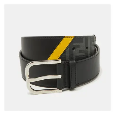 Fendi Black Leather and Zucca Canvas Buckle Belt