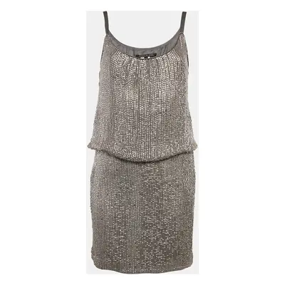 Dina Bar-El Silver Sequin Silk Sleeveless Mini Dress