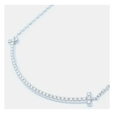 Tiffany & Co. 18K White Gold and Diamond T Smile Pendant Necklace