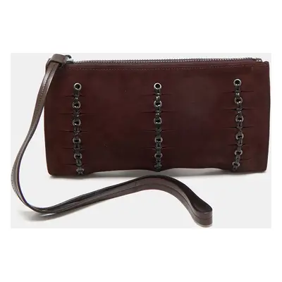 Gucci Burgundy Suede Eyelet Wristlet Clutch