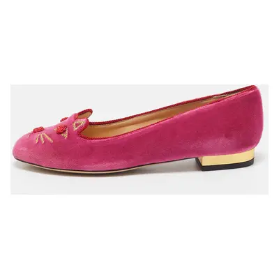 Charlotte Olympia Pink Velvet Knot A Kitty Ballet Flats Size 35.5