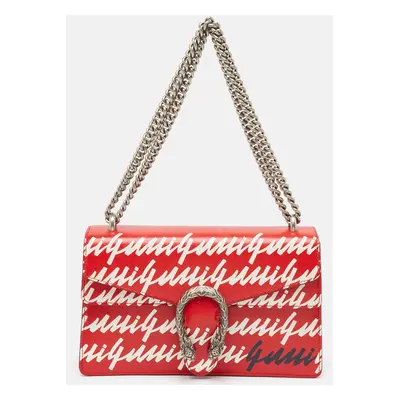 Gucci Red/White Printed Leather Small Dionysus Shoulder Bag