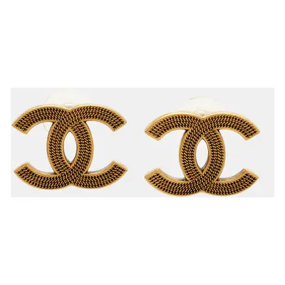 Chanel CC Gold Tone Earrings