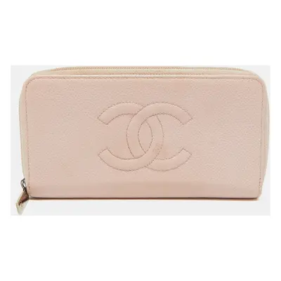 Chanel Pink Caviar Leather CC Timeless Zip Around Wallet