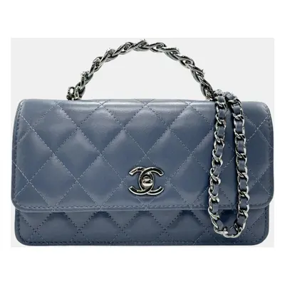 Chanel Blue Leather Wallet On Chain