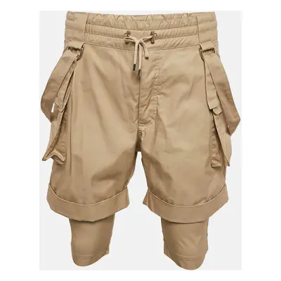 Balmain Beige Cotton Strap Detail Cargo Shorts