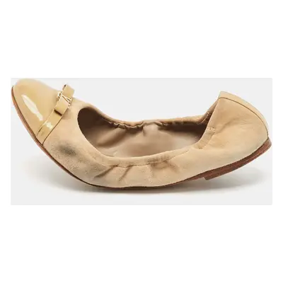 Louis Vuitton Beige Patent Leather and Suede Elba Ballet Flats Size 37.5