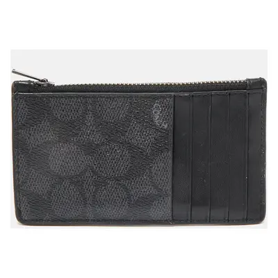 Coach Black Signature Coated Canvas and Leather Zip Card Case