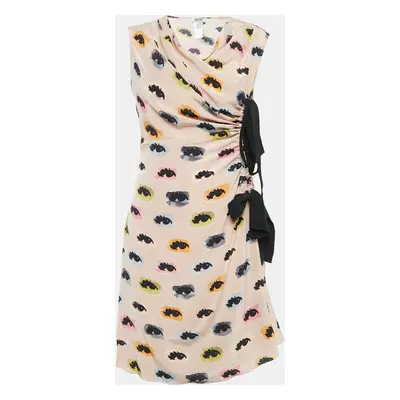 Moschino Cheap and Chic Pink Eye Print Silk Draped Midi Dress