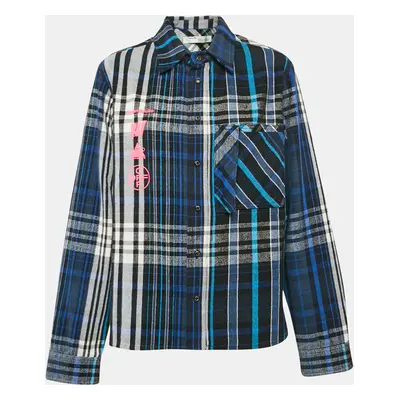 Off-White Blue Printed Checked Flannel Oversized Shirt