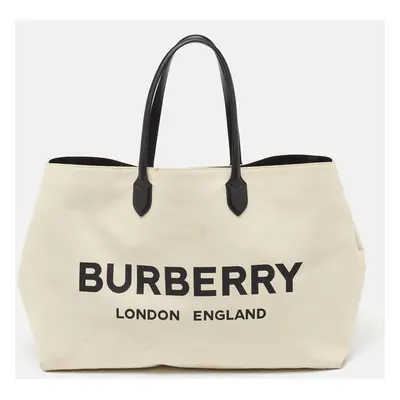 Burberry Off White Canvas Lewes Tote