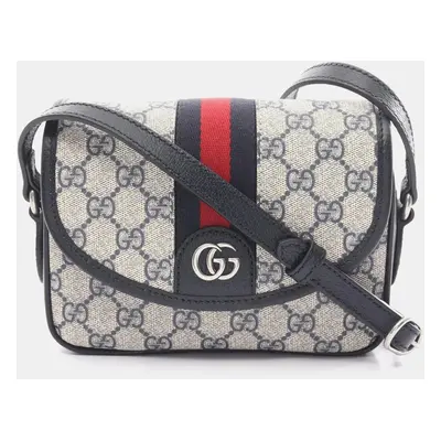 Gucci Navy Beige Red Coated Canvas Leather Ophidia GG Supreme Sherry Line Shoulder Bag