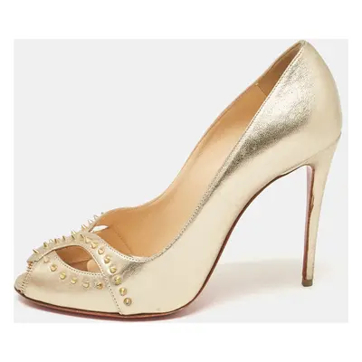 Christian Louboutin Gold Leather Cagouletta Spike Pumps Size 38.5