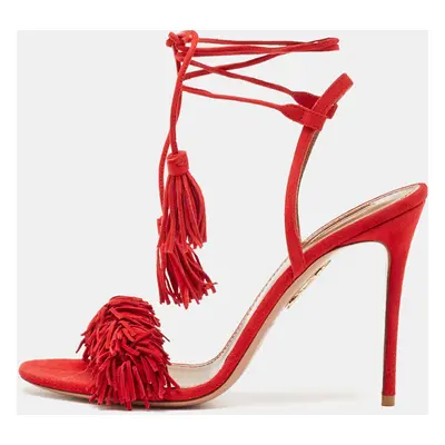 Aquazzura Red Suede Wild Thing Ankle Strap Sandals Size 39.5