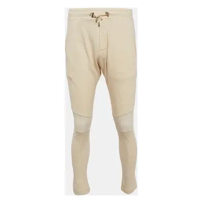 Balmain Cream Cotton Paneled Knit Jogger Pants