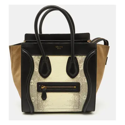 Celine Tri Color Lizard Leather and Suede Micro Luggage Tote