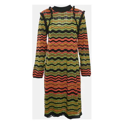 M Missoni Multicolor Patterned Knit Ruffled Midi Dress