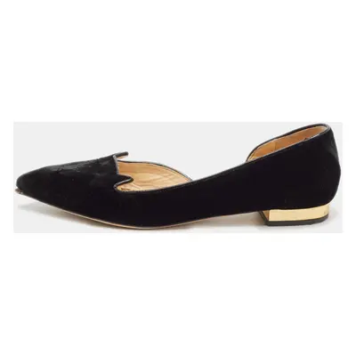 Charlotte Olympia Black Velvet Kitty Ballet Flats Size 38.5