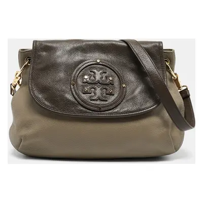 Tory Burch Grey/Brown Leather Maisley Flap Hobo