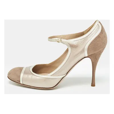 Valentino Beige Suede and Leather Ankle Strap Pumps Size 37.5