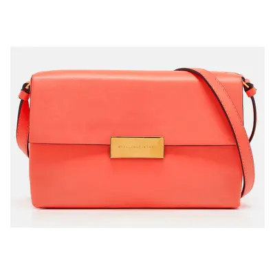 Stella McCartney Neon Orange Faux Leather Metal Flap Crossbody Bag