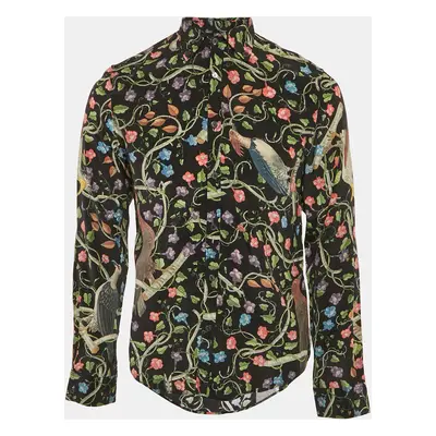 Gucci Black Birds Of Prey Print Silk Button Down Collar Shirt