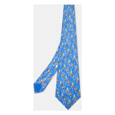 Hermès Blue Beavers Print Silk Classic Tie