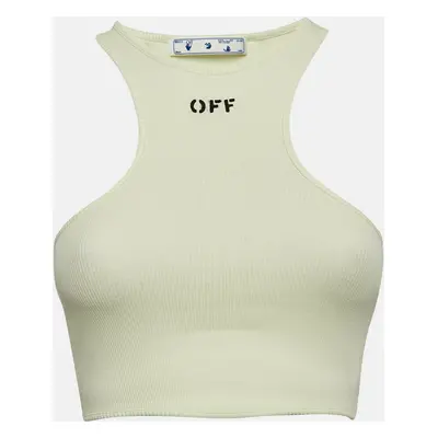 Off-White Green Logo Print Rib Knit Crop Tank Top