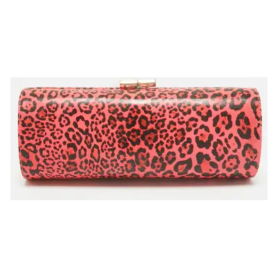 Jimmy Choo Neon Pink/Black Leopard Print Vinyl Twill Tube Clutch