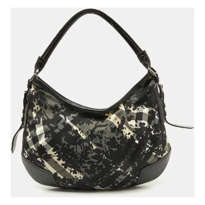 Burberry Black Patent Leather and Floral Beat Check Nylon Foley Hobo