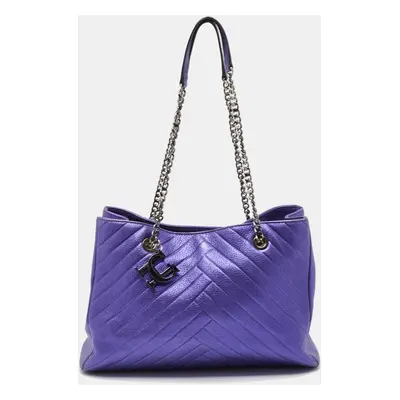 CH Carolina Herrera Metallic Purple Leather Chain Tote