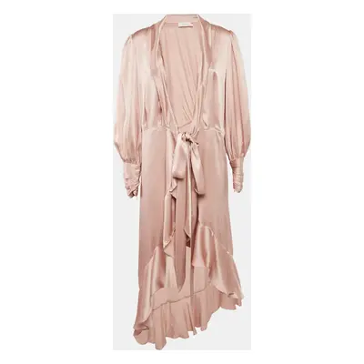 Zimmermann Pink Satin Silk Ruffled Wrap Dress