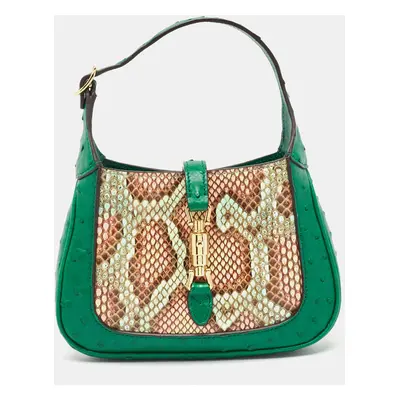 Gucci Green/Multicolor Ostrich and Python Mini Jackie Hobo