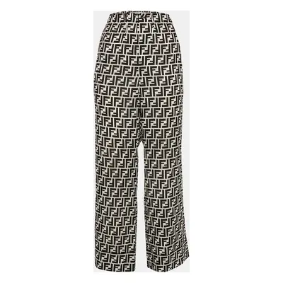 Fendi Black/White Zucca Logo Print Silk Pants