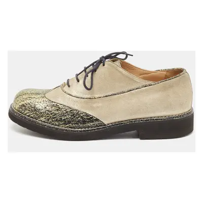 Chanel Beige/Green Suede and Texture Leather Oxfords Size