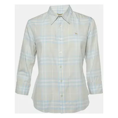 Burberry London Blue Tartan Checks Cotton Button Front Shirt