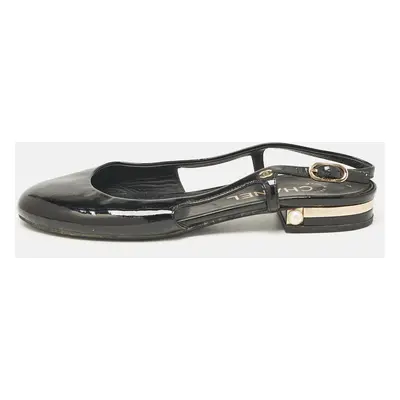 Chanel Black Patent Leather CC Slingback Flats Size