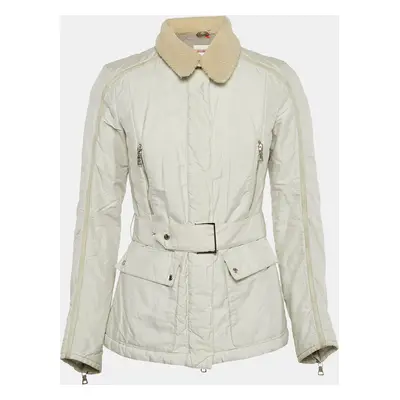 Prada White Nylon Blend Belt Detail Quilted Jacket